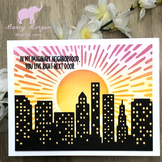 Sunny Studio Stamps: Cityscape Border Customer Card by Marcy Morgan