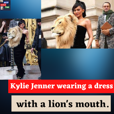 Update on kylie jenner -  Supermodel Kylie Jenner arrived at Paris Fashion Week wearing a dress with a lion's mouth.