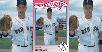 Les Wallin 1990 Lynchburg Red Sox card, Wallin posed glove out