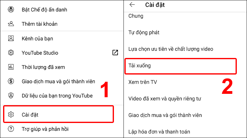 Nhấn vào Cài đặt và chọn Tải xuống