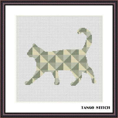 Geometric cute cats cross stitch Set of 3 patterns, Tango Stitch