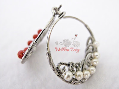 Filigree Hoop Earrings with pearl and coral beads