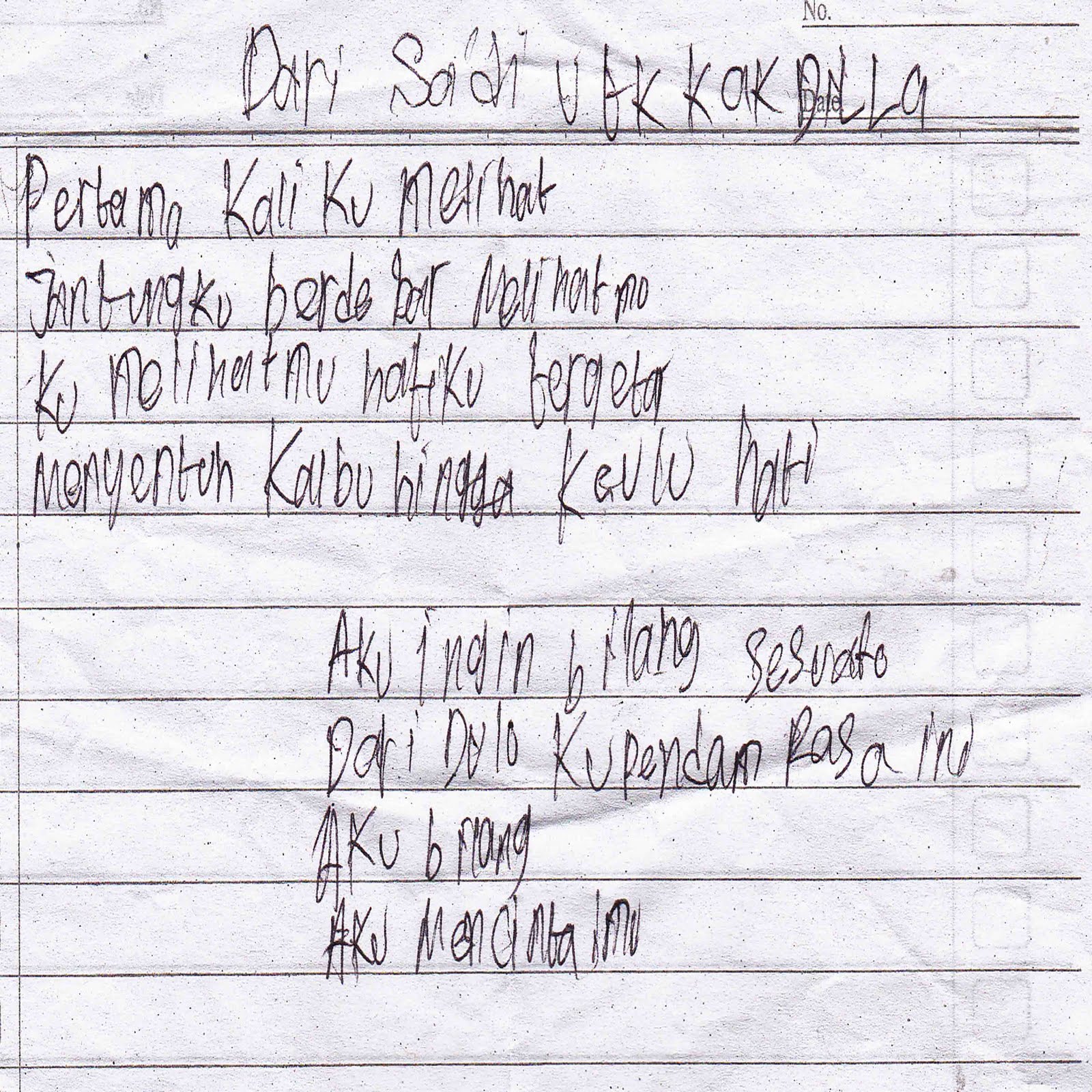 Surat Cina Dan Surat Benci MOS 2011 2012 Dear Dilla Clar Hallo