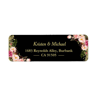  Black Gold Glitters Pink Floral Label