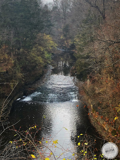 The Rock Creek waterfall dazzles framed with subtle remnants of fall color.