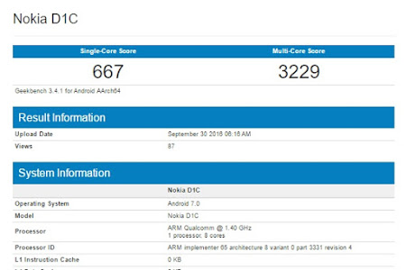 Bocoran Nokia D1C Muncul di Situs Geekbench, Pakai Android 7.0 Nougat!