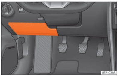 Left hand drive vehicles: fuse box cover under the driver's side dashboard