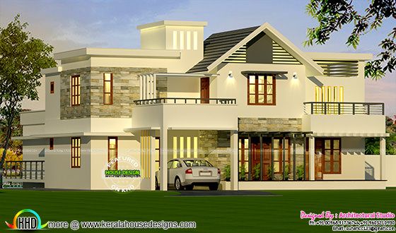 4 bedroom modern style sloping roof mix home