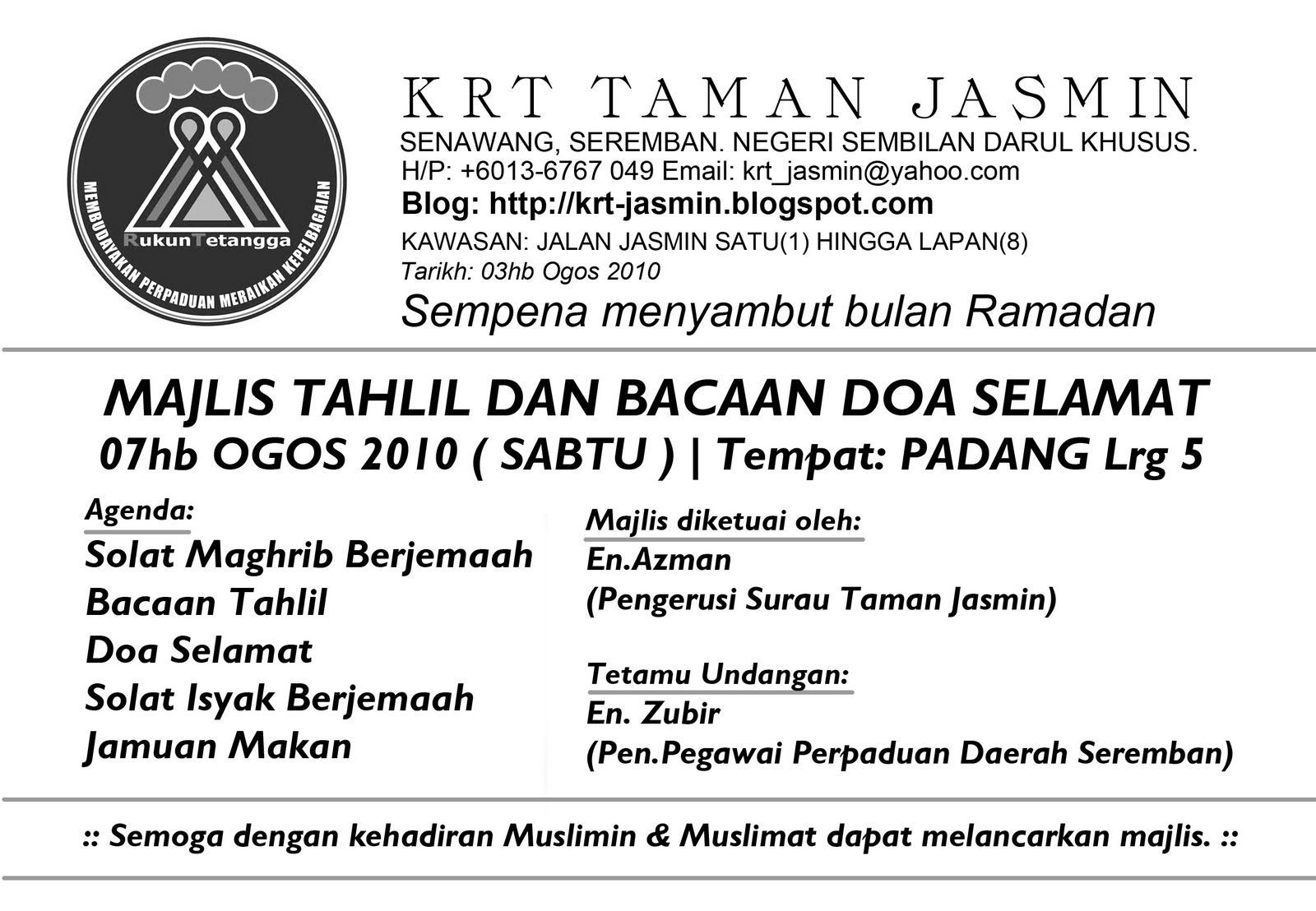 KRT TAMAN JASMIN SENAWANG (2010~2011): Majlis Tahlil dan ...