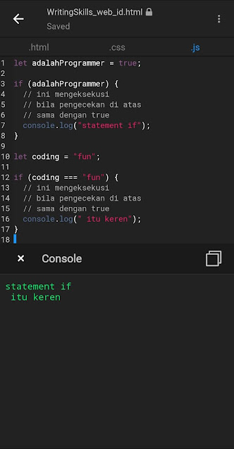 Contoh kode statement if dalam bahasa JavaScript