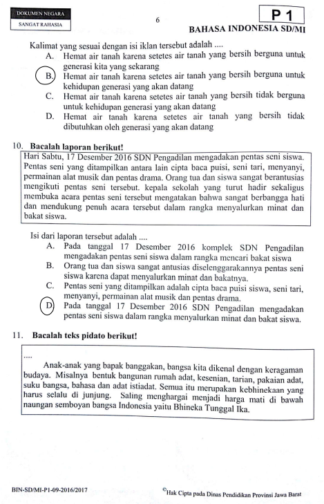 Latihan Soal dan Jawaban USBN Bahasa Indonesia SD 2019 