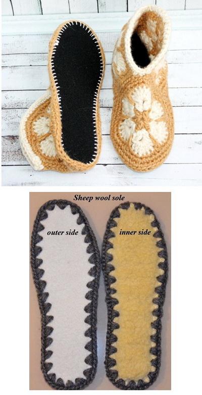 Crochet Hexagon Slippers with wool sole