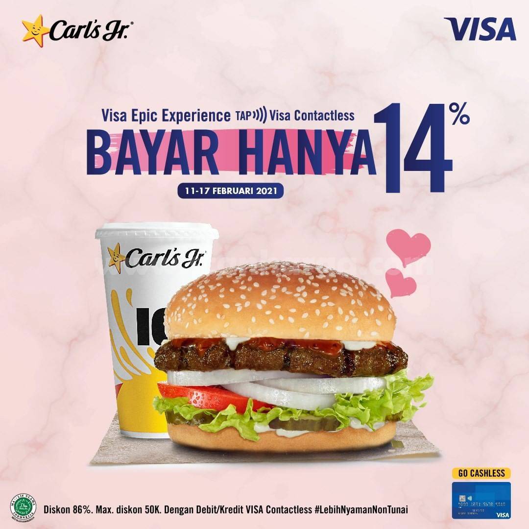 Carls Jr Promo Diskon 86% dengan menggunakan Kartu Visa Contactless