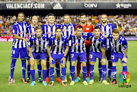 DEPORTIVO ALAVÉS - Vitoria, Álava, España - Temporada 2016-17 - Deyverson, Toquero, Diego Torres, Alexis Ruano, Pacheco y Laguardia; Marcos Llorente, Kiko Femenía, Krsticic, Theo y Aleksandar Katai - VALENCIA C. F. 2 (Laguardia p.p., Dani Parejo) DEPORTIVO ALAVÉS 1 (Toquero) - 22/09/2016 - Liga de 1ª División, jornada 5 - Valencia, estadio de Mestalla - Un penalty en la recta final del partido, transformado por Dani Parejo, dio la victoria al Valencia