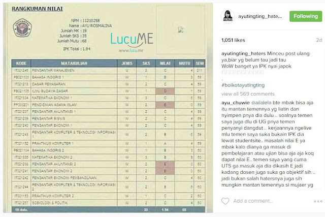 Beredar Transkrip Nilai Kuliah Yang Diduga Punya Ayu Ting Ting, Bikin Kaget Netizen!