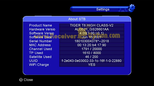 TIGER T8 HIGH CLASS V2 HD RECEIVER NEW SOFTWARE V4.09 15 JUNE 2021