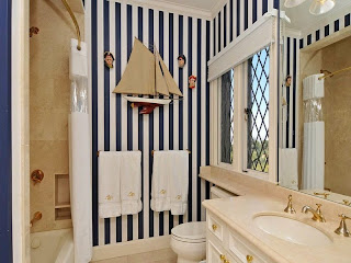 renewed bathroom interior design black and white stripes sailor style
