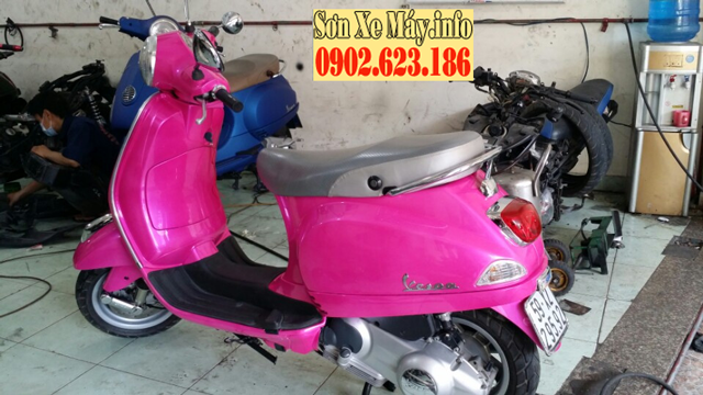 Sơn xe Vespa LX màu hồng phấn cực đẹp