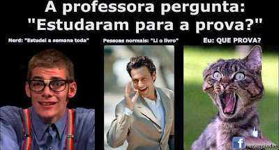 A professora pergunta: Estudaram para prova? Fotos para Facebook.