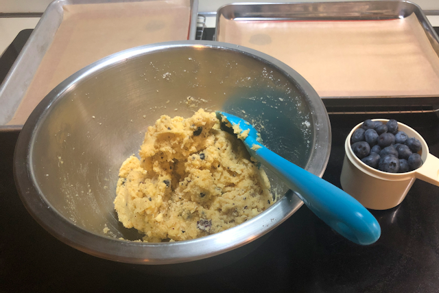 Biscones dough in mixing bowl after adding beaten eggs