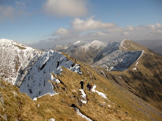 Climbing in the Macgillycuddys Reeks mountains range in county Kerry