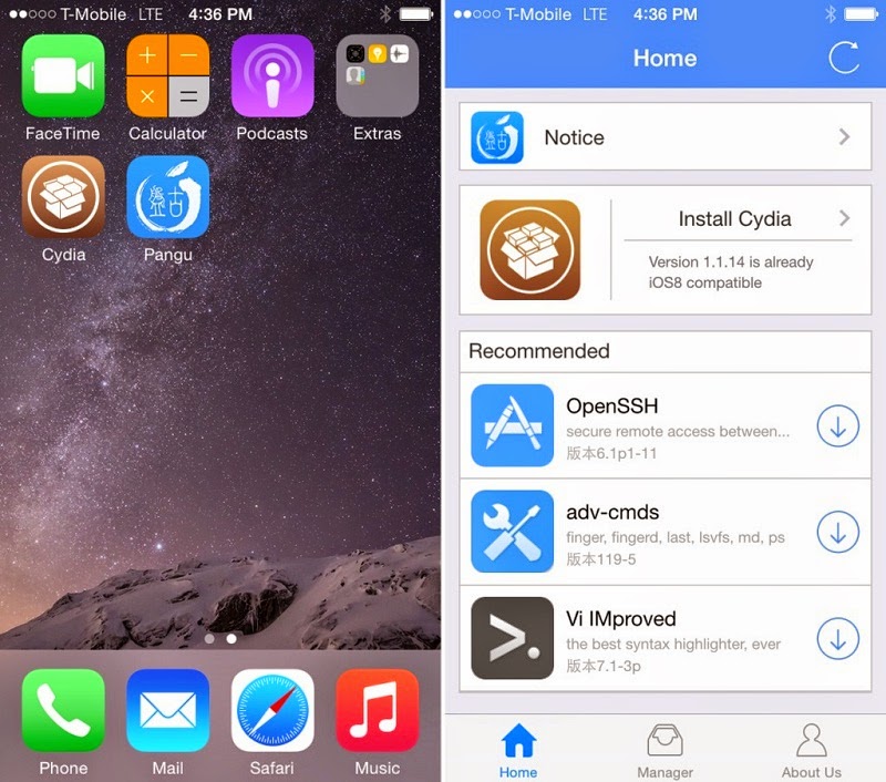 Cydia Installer on Pangu8 Jailbreak Tool