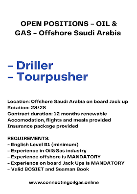  OPEN POSITIONS - OIL & GAS - Offshore Saudi Arabia