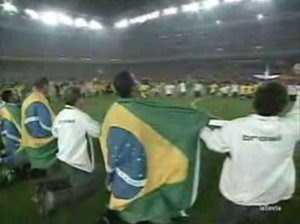 Brazil football team praying after winnig the World Cup