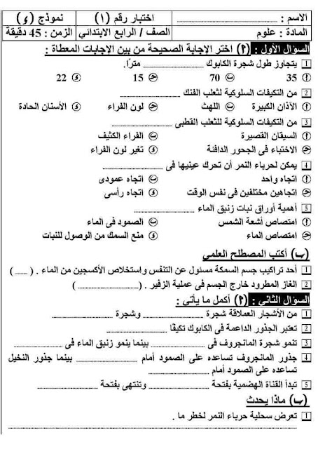 امتحانات علوم و ساينس  للصف الرابع الإبتدائي للدروس الأولى منهج أكتوبر 2024 7