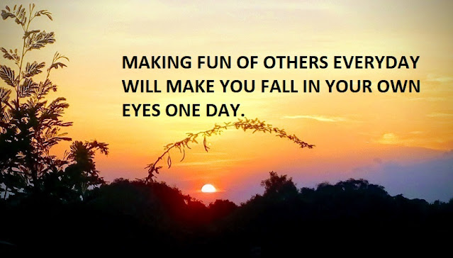 MAKING FUN OF OTHERS EVERYDAY WILL MAKE YOU FALL IN YOUR OWN EYES ONE DAY.