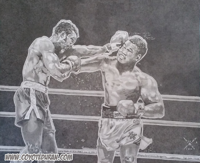  Larry Holmes vs. Mike Weaver I, 14" X 17", Prismacolor Ebony Pencil (Graphite) on Bristol Board. Art by Coyote Duran.