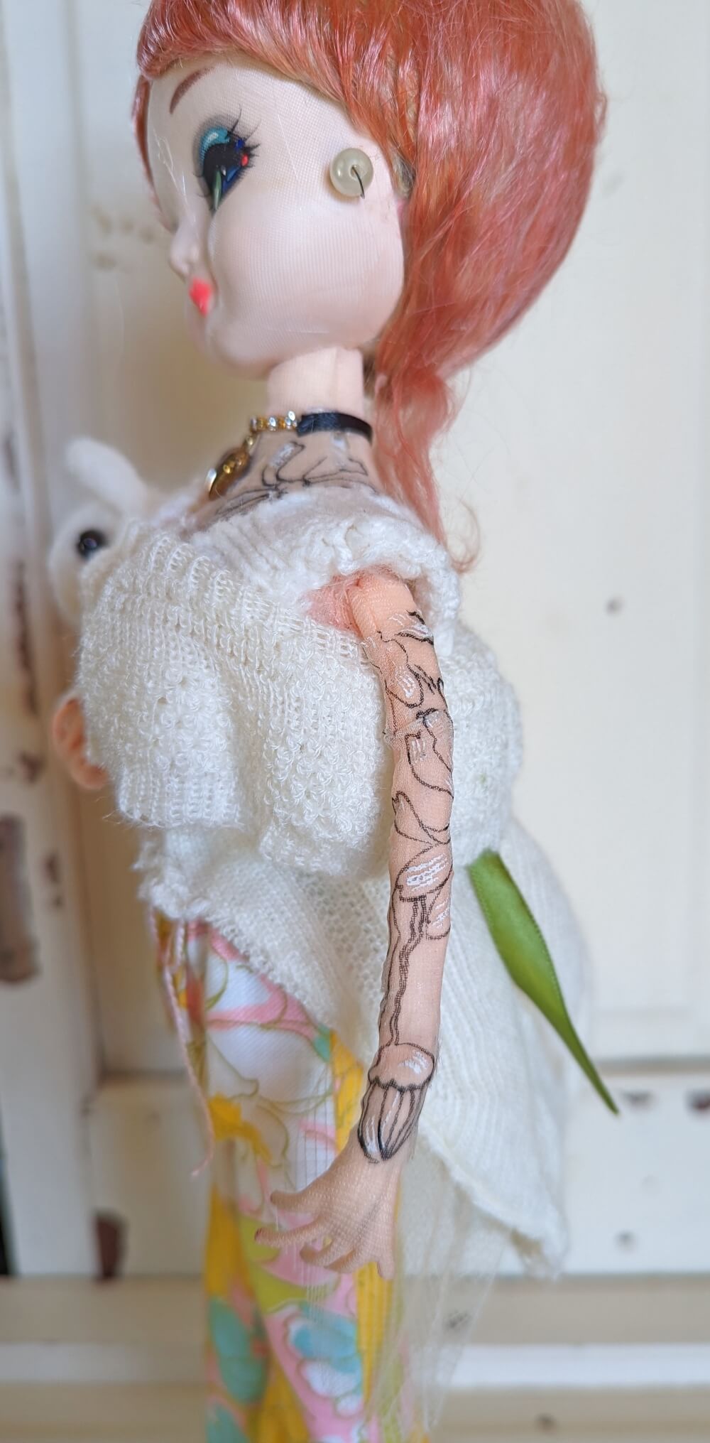 Upcycled Bradley Doll with Pink Dyed Hair