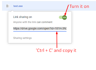 Now turn on the link sharing and copy the link you got.