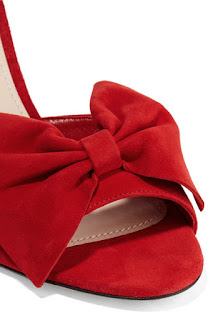 Prada Red Bow Embellished Suede Slides with Heels 