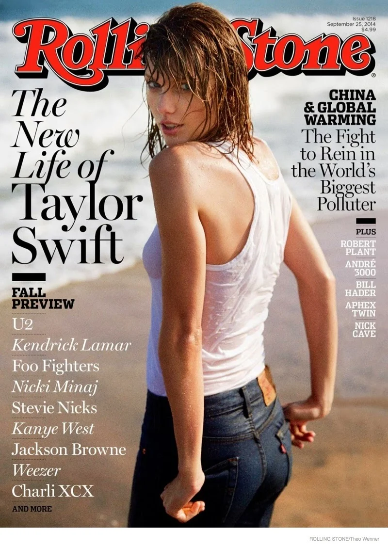 Taylor Swift poses in a wet t-shirt for Rolling Stone Magazine September 2014