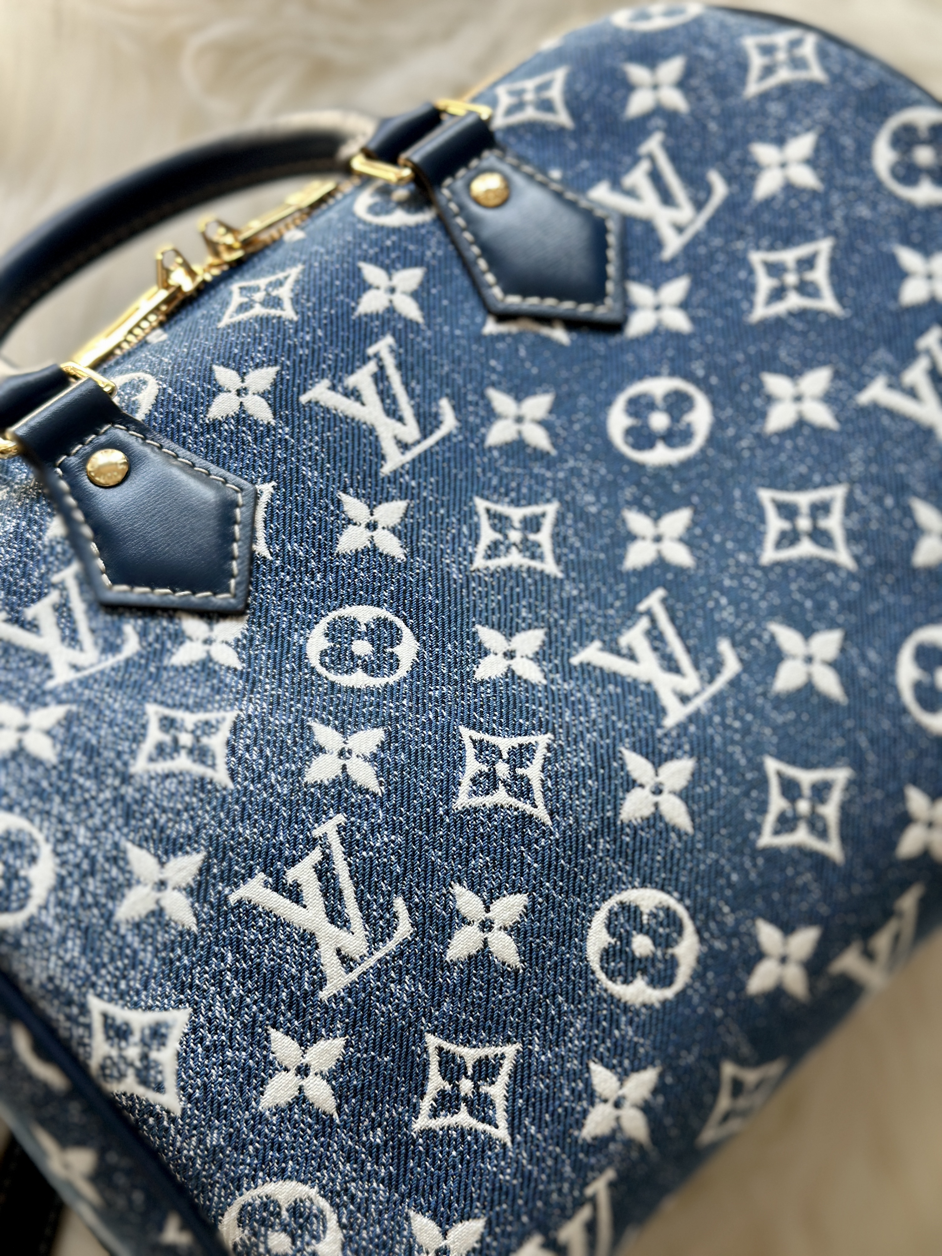 Blue Monogram Denim Jacquard Speedy 25 Bandoulière Gold Hardware, 2022