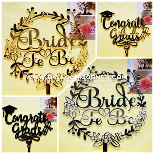 Cake Topper Acrylic Gold & Silver Motif BRIDE TO BE & CONGRATS GRAD