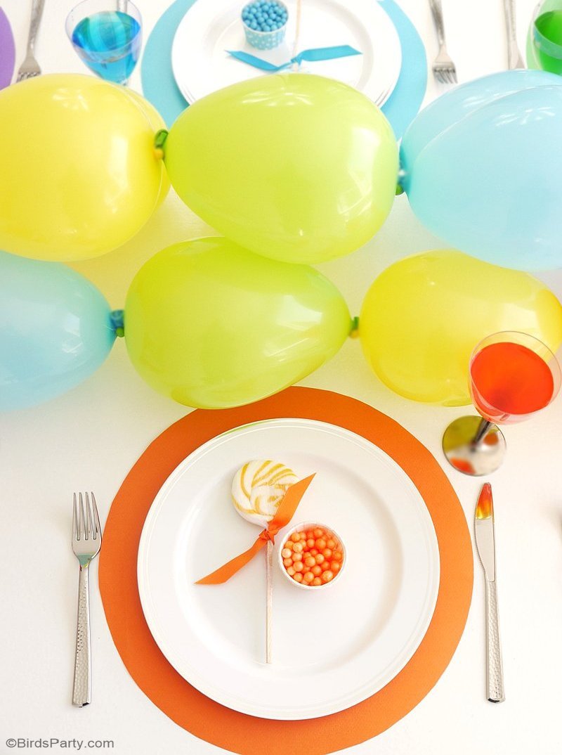 Rainbow Tablescape & DIY String of Pearls Balloon Garland - Party Ideas