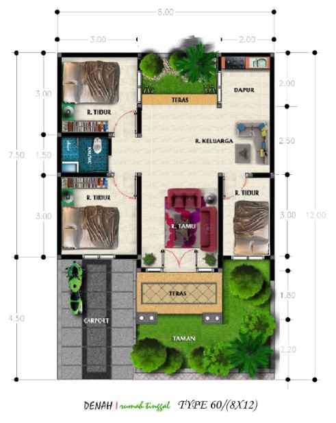  Denah  rumah  minimalis 3  kamar  ukuran 5x12  Terbaru 2022 