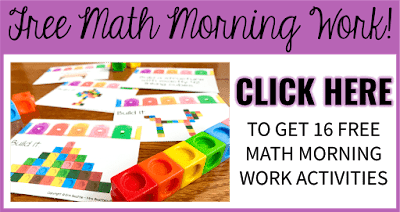 Image of task cards with text, "Click here to get 16 free math morning work activities."