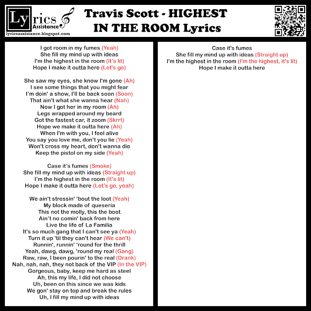 Travis Scott - HIGHEST IN THE ROOM Lyrics | lyricsassistance.blogspot.com