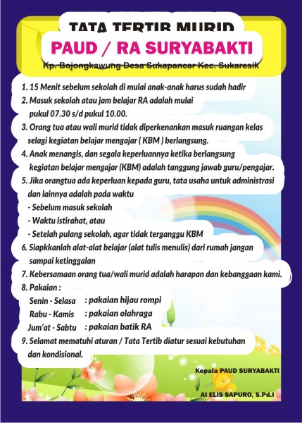 Download Contoh Tata Tertib Murid RA/PAUD/TK Format CDR 