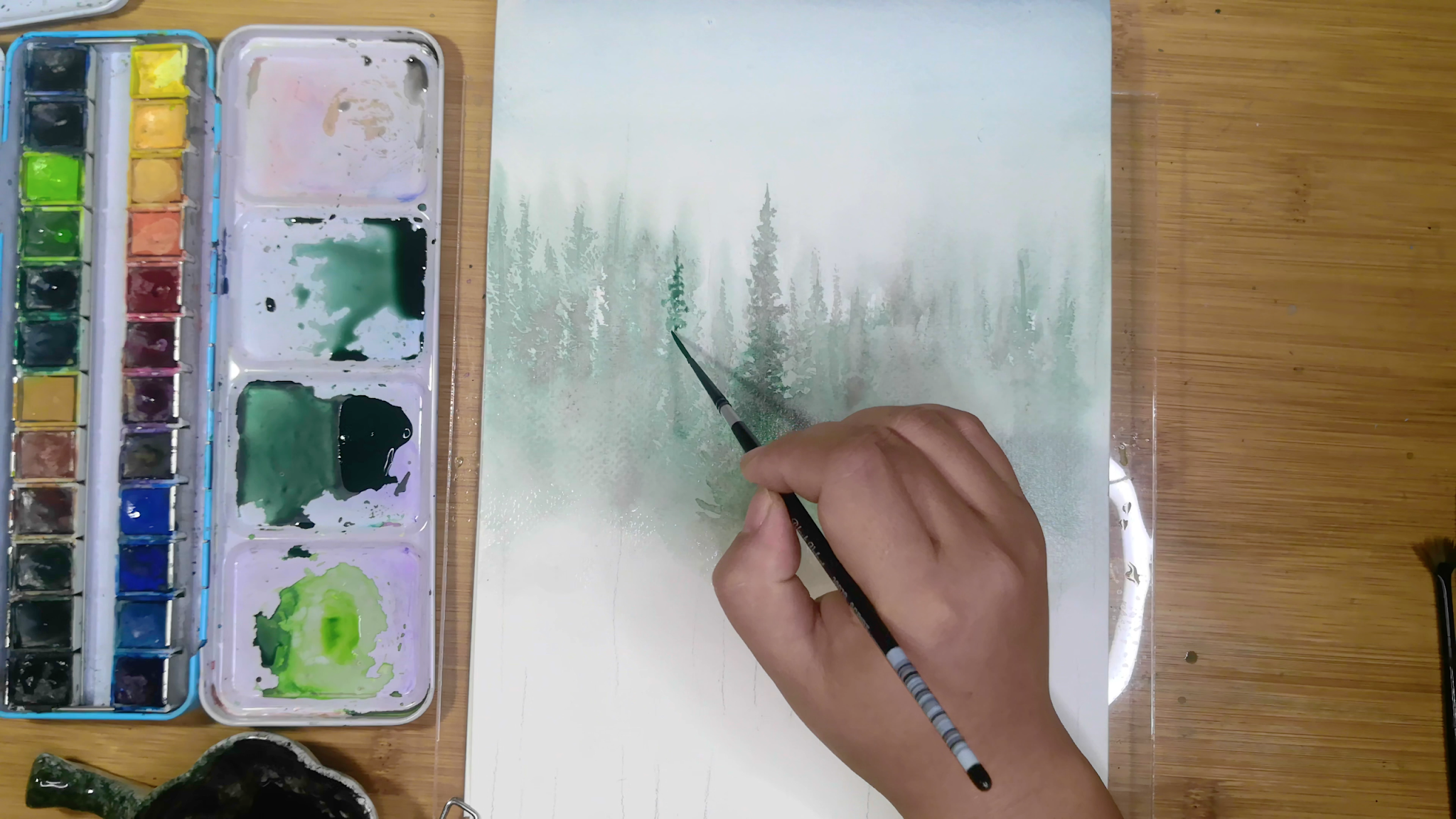How to draw pine tree forest in the rain tutorial for beginner, come to see my online class