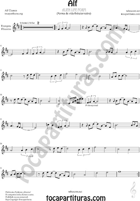 Alf Partitura de Trompeta Fliscorno Sheet Music for Trumpet and Flugelhorn