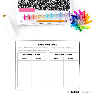 Classroom seating choices graphic organizer for opinion writing