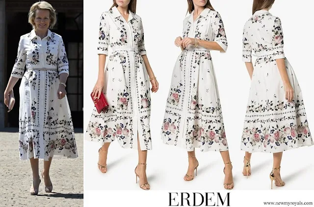 Queen Mathilde wore Erdem Kasia Floral Print Cotton Midi Shirt Dress