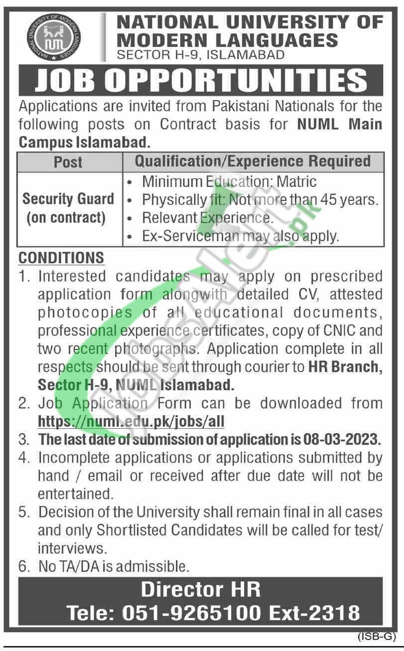 NUML Islamabad Jobs 2023 Application Form For Non-Faculty Staff
