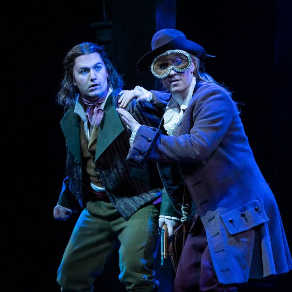 IN REVIEW: baritone CHRISTIAN J. BLACKBURN as Masetto (left) and baritone TIMOTHY MURRAY as Don Giovanni (right) in North Carolina Opera's January 2023 production of Wolfgang Amadeus Mozart's DON GIOVANNI [Photograph by Eric Waters Photography, © by North Carolina Opera]