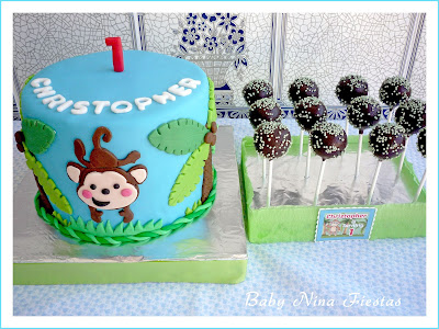 tarta y cakepops dulce monito selva