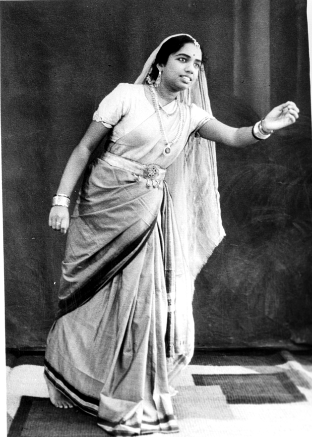 Padmaja Devi in a Kathakali Dance Pose Representing Yashodra Coaxing her Son Krishna to Come Near - 1949